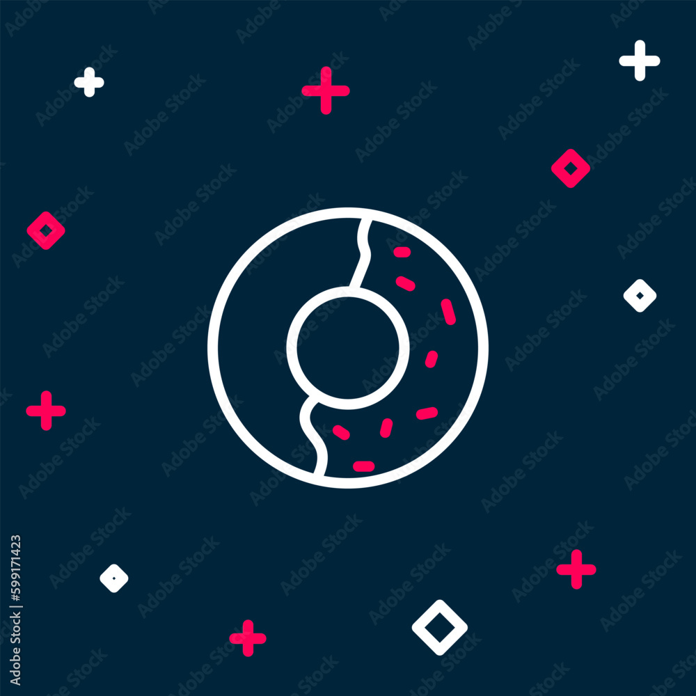Line Donut with sweet glaze icon isolated on blue background. Colorful outline concept. Vector