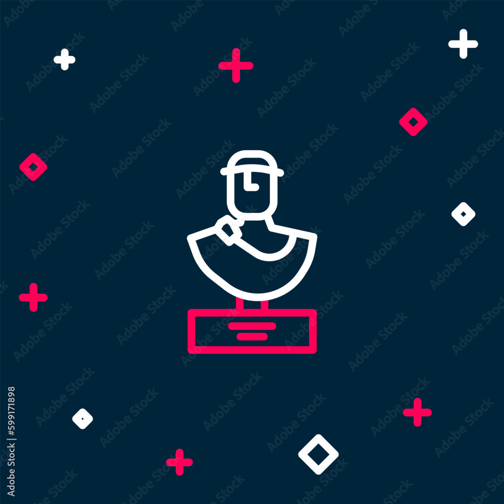 Line Ancient bust sculpture icon isolated on blue background. Colorful outline concept. Vector