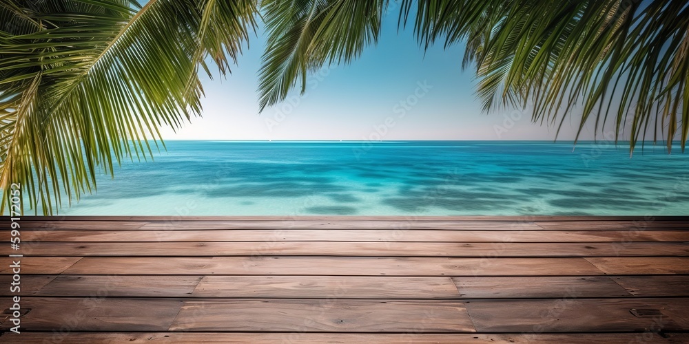 Wooden floors, sea backdrop wooden table. Bright holiday concept. Vacation concept. Beautiful natural landscape. Realistic tropical illustration. Construction decoration concept. Retro style. Wooden floors, sea backdrop wooden table. Bright holiday concept. Vacation concept. Beautiful natural landscape. Realistic tropical illustration. Construction decoration concept. Retro style.