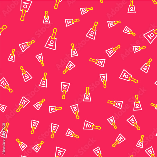 Line Musical instrument balalaika icon isolated seamless pattern on red background. Vector