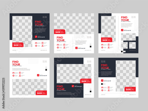 Modern dream home Frame Box Banners and Social Media Post Templates, thoughtfully crafted to captivate and elevate your property promotions. These designs bring a contemporary edge.