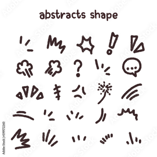 set of hand-drawn cute cartoony expression sign doodle line stroke. movement drawing, curve directional arrows, emoticon effects design elements, cartoon character emotion symbols