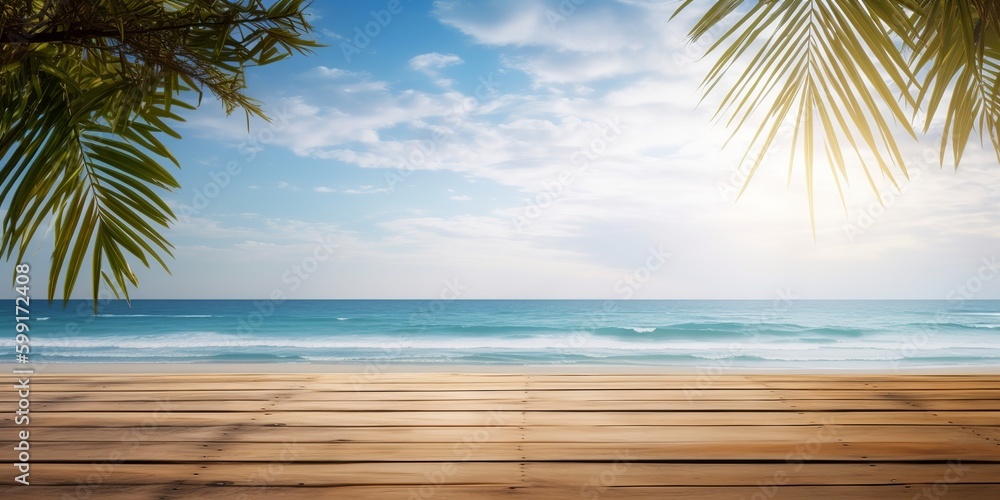 Wooden floors, sea backdrop wooden table. Bright holiday concept. Vacation concept. Beautiful natural landscape. Realistic tropical illustration. Construction decoration concept. Retro style. Wooden floors, sea backdrop wooden table. Bright holiday concept. Vacation concept. Beautiful natural landscape. Realistic tropical illustration. Construction decoration concept. Retro style.