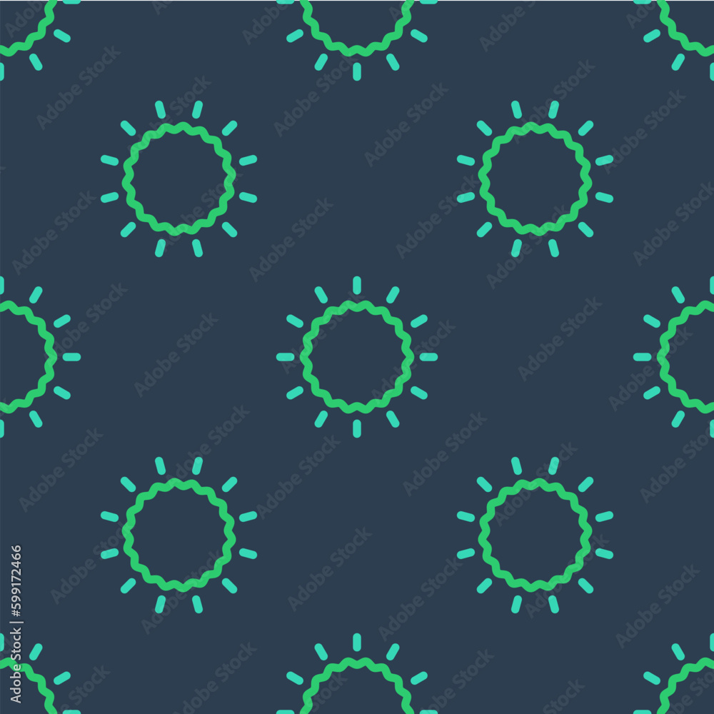 Line Sun icon isolated seamless pattern on blue background. Vector