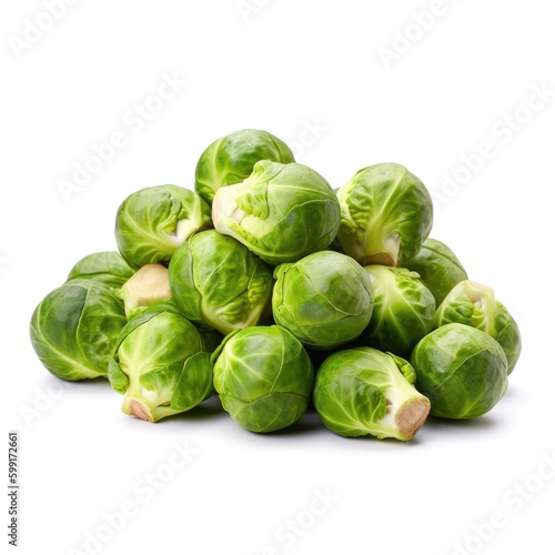 Big pile of fresh organic raw Brussels sprouts ingredient for food recipes Generative AI Illustration