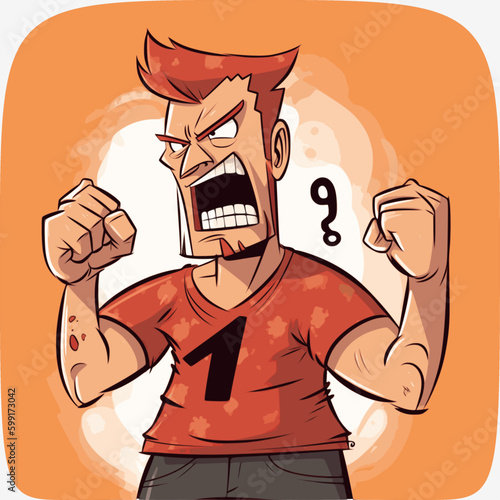 man gets mad angry fighting and shouting expression, Vector illustration.