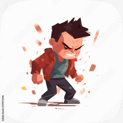 boy gets mad angry fighting and shouting expression, Vector illustration.
