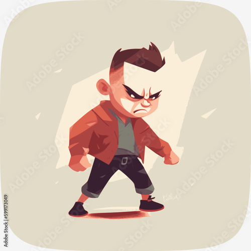 boy gets mad angry fighting and shouting expression, Vector illustration.