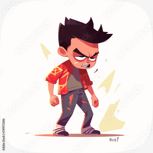 boy gets mad angry fighting and shouting expression, Vector illustration.