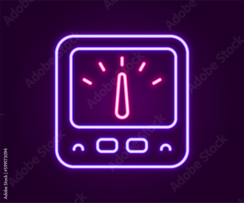 Glowing neon line Ampere meter, multimeter, voltmeter icon isolated on black background. Instruments for measurement of electric current. Colorful outline concept. Vector