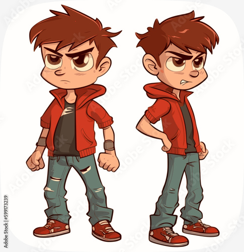Cute little boy gets mad angry fighting and shouting expression, Vector illustration.