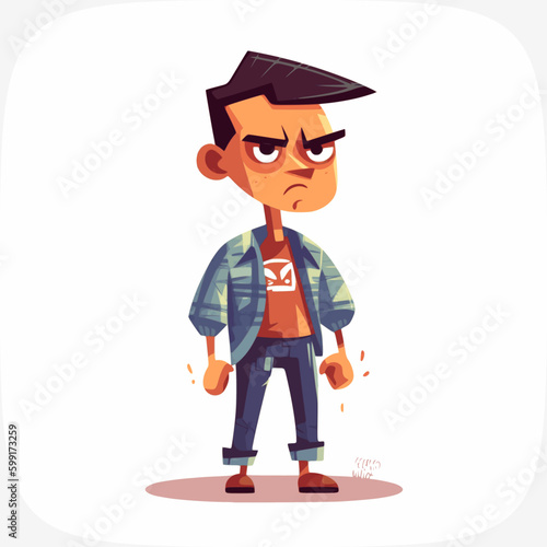 Cute little boy gets mad angry fighting and shouting expression, Vector illustration.