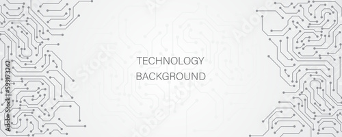 Circuit board electronic or electrical line on white tech background. Abstract technology background with various technology elements. Hi-tech communication concept innovation background. 