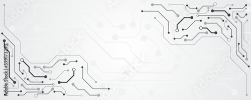 Circuit board electronic or electrical line on white tech background. Abstract technology background with various technology elements. Hi-tech communication concept innovation background. 