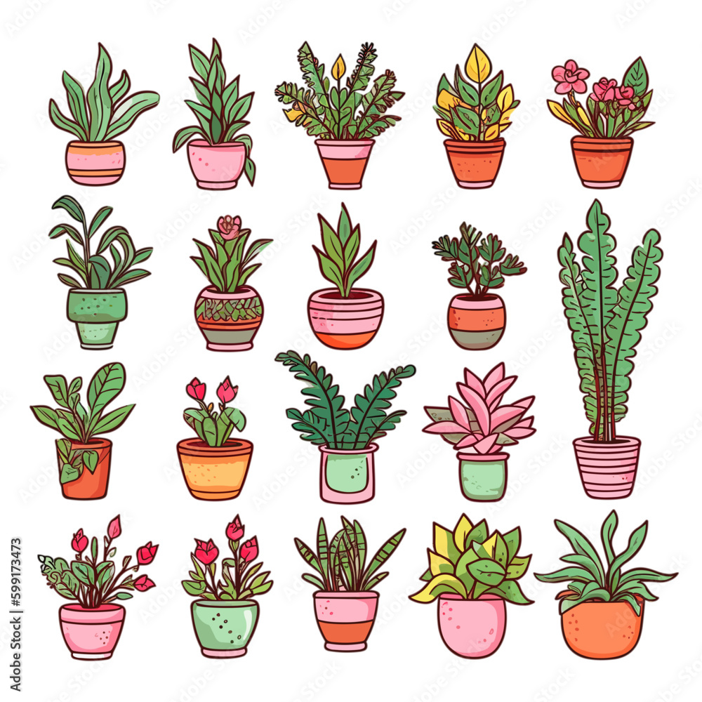 set of plants and pots style 3