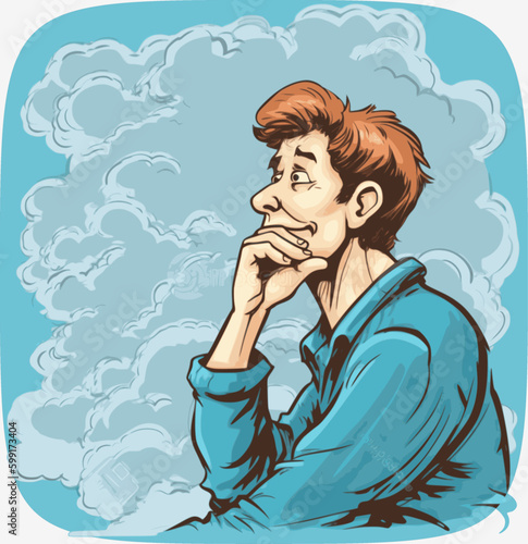 Illustration of a Male Teenage Student Thinking to Himself