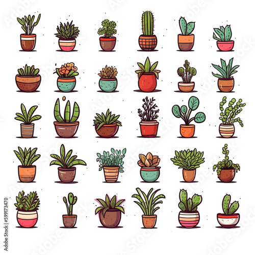 set of plants and pots style 1