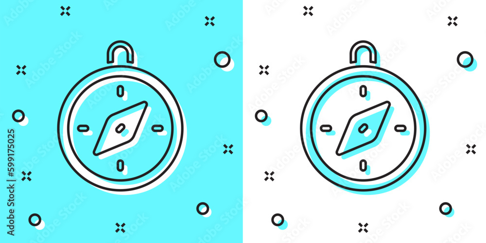 Black line Compass icon isolated on green and white background. Windrose navigation symbol. Wind rose sign. Random dynamic shapes. Vector Black line Compass icon isolated on green and white background. Windrose navigation symbol. Wind rose sign. Random dynamic shapes. Vector