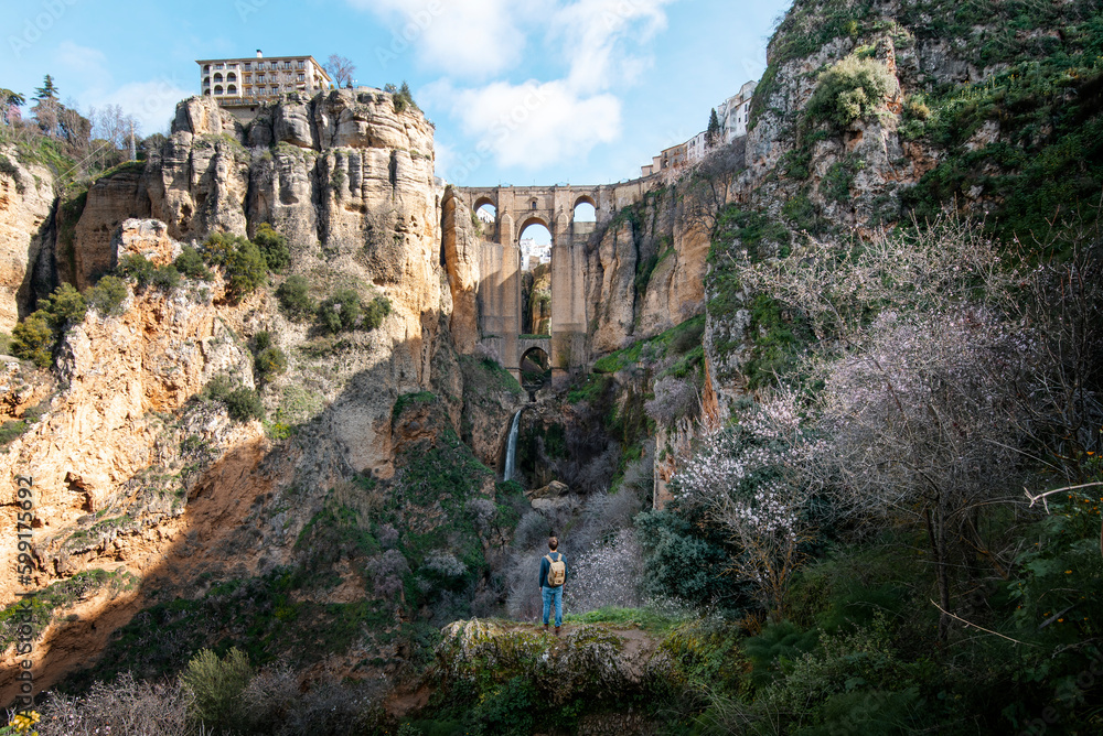 Imposing views surrounded by nature on the Ronda bridge, Malaga Spain