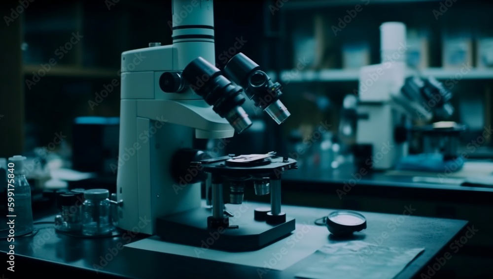 Scientific microscope in action at the laboratory Scientific microscope in action at the laboratory