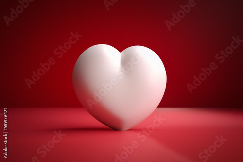 The purity and elegance of love captured in a stunning 3D white heart sculpture, its smooth white surface perfectly displayed against a blank red canvas. generative AI.