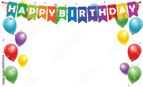 Happy birthday vector transparent background. colorful happy birthday border frame with confetti	
