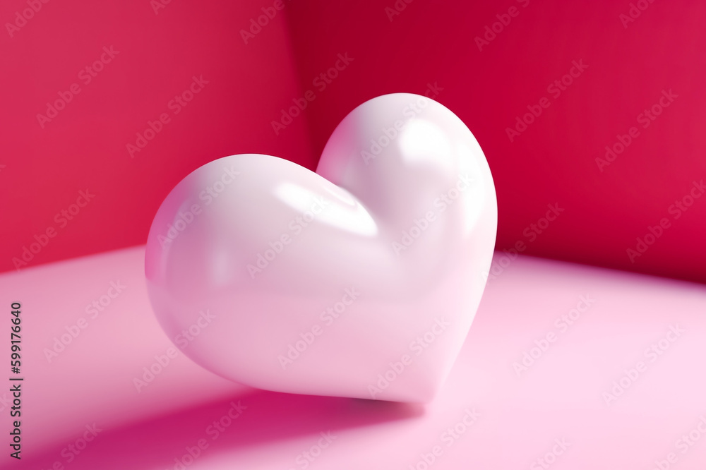 A stunning work of art, a 3D heart sculpture crafted in white, evoking feelings of serenity and peace on a soft pastel pink background. generative AI.