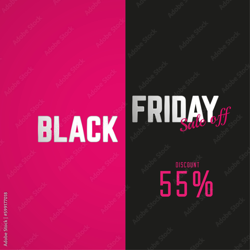 Fototapeta premium Black Friday 55 percent sale off discount promo, concept of discount banner vector illustration templaes, sale off text on pink and black background