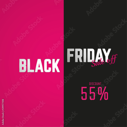 Black Friday 55 percent sale off discount promo, concept of discount banner vector illustration templaes, sale off text on pink and black background