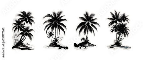 silhouette of a palm tree. silhouette of coconut trees isolated in transparent background. © Ivyn
