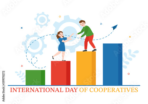 International Day of Cooperatives Vector Illustration with Hand, Earth Map or People in Flat Cartoon Hand Drawn Landing Page Background Templates