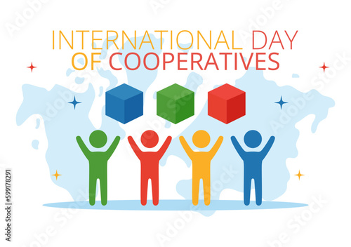International Day of Cooperatives Vector Illustration with Hand, Earth Map or People in Flat Cartoon Hand Drawn Landing Page Background Templates