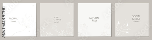 Natural background patterns, with hand-drawn elements in beige tones. Editable vector template for wedding invitation, social media post, card, cover, poster, mobile apps, web ads
