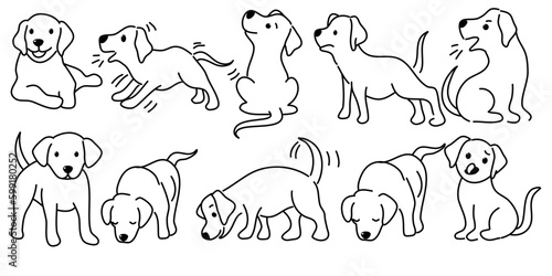 Hand drawn cute dogs doodles set. Vector illustration on white background.