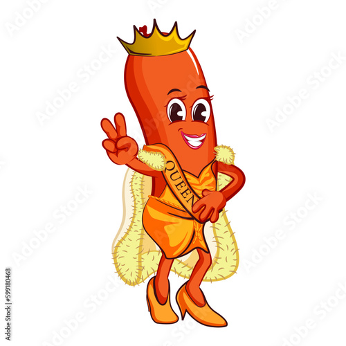 vector mascot character illustration of a sexy queen sausage with luxurious robe and crown