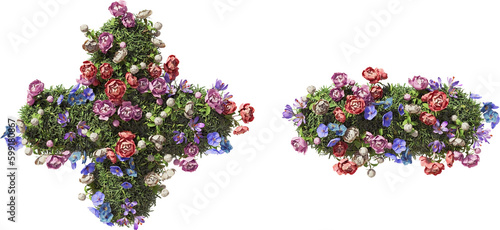 Flower Symbol Plus and Minus. Calculator Sign. Garden floral and plants font Isolated on transparent background. 3D render © zdo