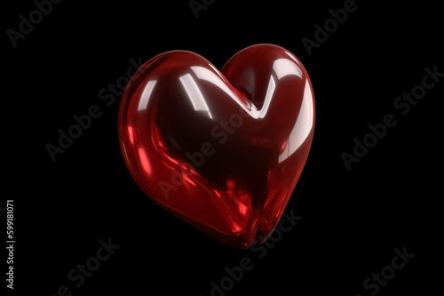 A beautifully rendered 3D heart in a deep  passionate red hue sits prominently against a pristine dark Black backdrop  drawing the eye and capturing the heart. generative AI.