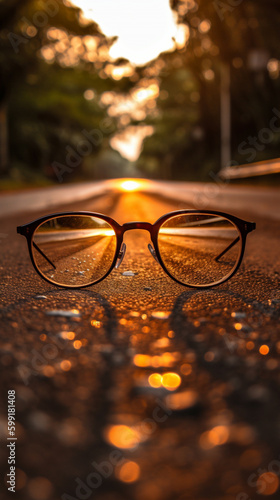 Enigmatic Vision: Road Leading to Light Behind Eyeglasses - Generative AI