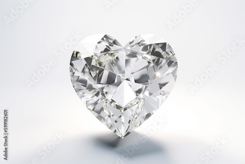 A dazzling white crystal heart sits elegantly on a pristine white surface  its shimmering facets capturing the light and radiating a sense of purity and beauty. generative AI.