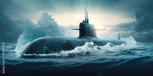 Fotomurale Generic military nuclear submarine floating in the middle of the ocean while sho