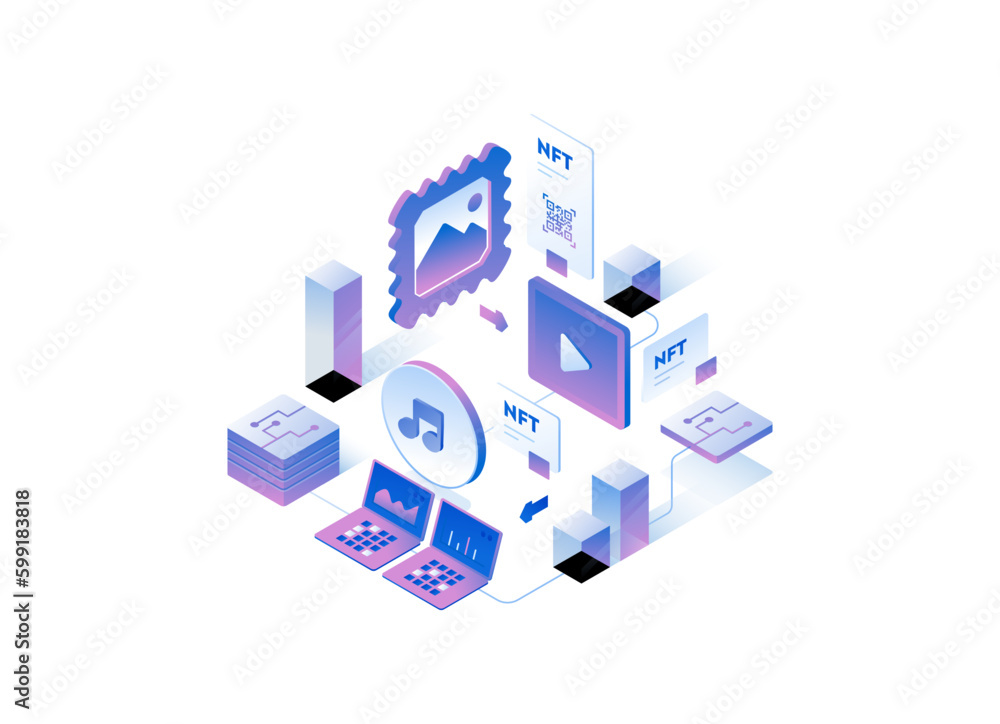 Isometric Crypto Currency Cryptocurrency Illustration Blockchain trading investment conversion security NFT Wallet Game Music Movie Product Digital Mining Technology IOT IT
