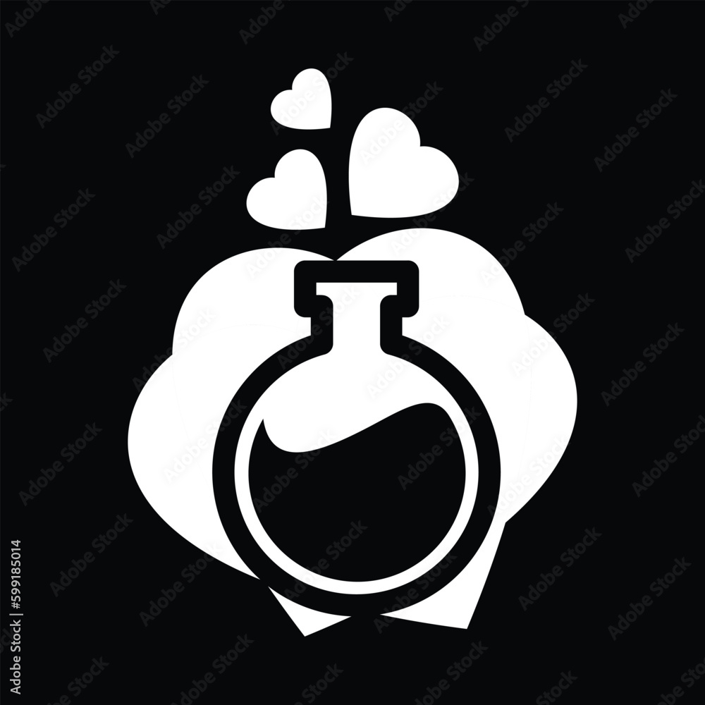 Love chemistry, love reaction in flat design on black background. Beaker, test tube with flying hearts. Valentine’s Day concept. Design for greeting card, poster, banner. Love chemistry, love reaction in flat design on black background. Beaker, test tube with flying hearts. Valentine’s Day concept. Design for greeting card, poster, banner.