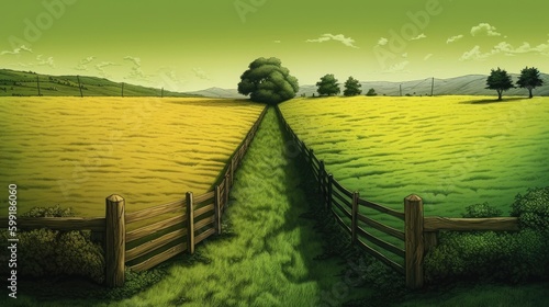 Fotografiet Idiom-Inspired Illustration, Grass is Always Greener on the Other Side, Empha