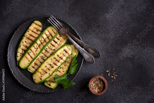 Grilled zucchini with some parsley, healthy diet food