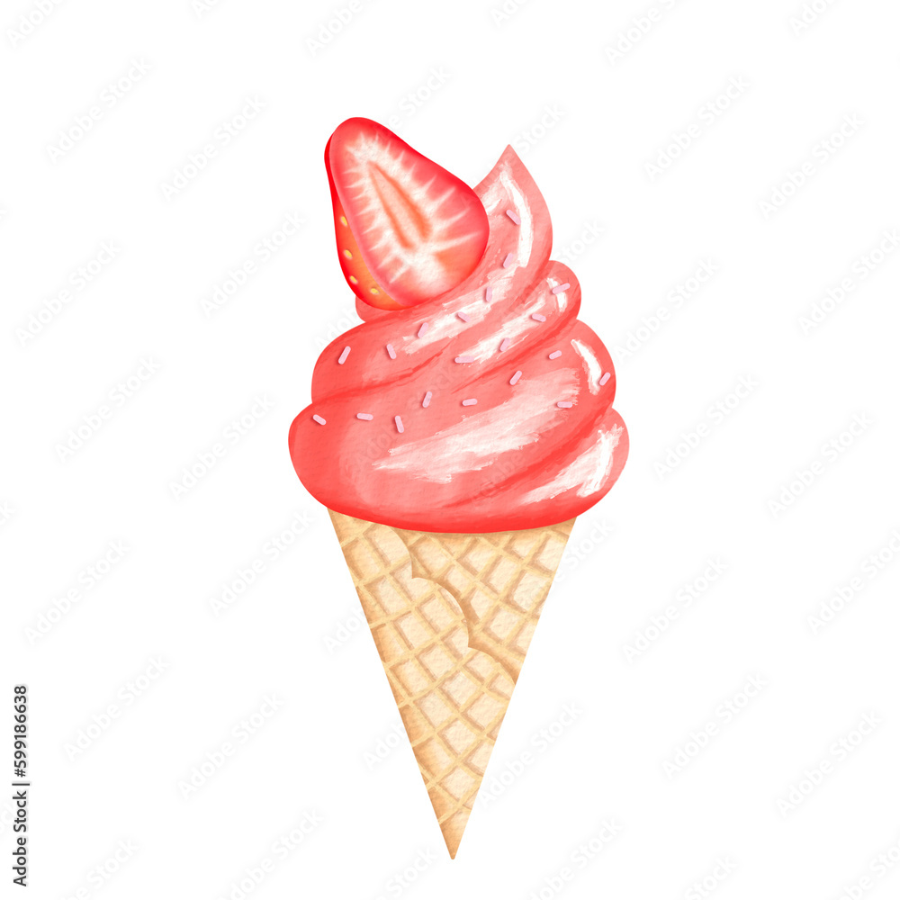 Strawberry ice cream watercolor. Strawberry ice cream watercolor.