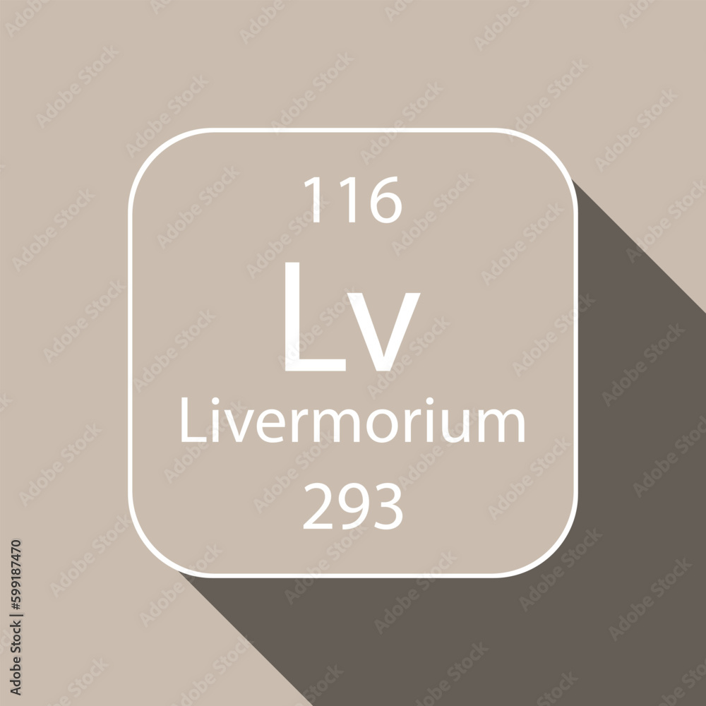 Livermorium symbol with long shadow design. Chemical element of the periodic table. Vector illustration.
