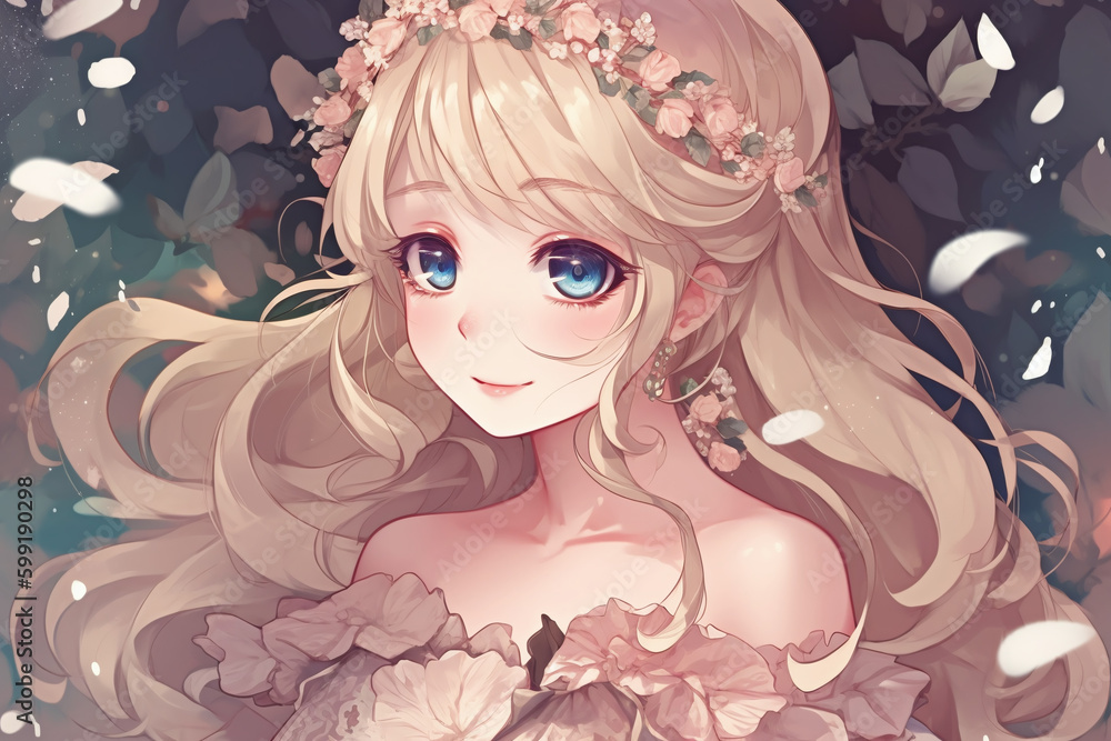 Une jeune princesse dans un univers printanier style animé manga » IA générative Une jeune princesse dans un univers printanier style animé manga » IA générative