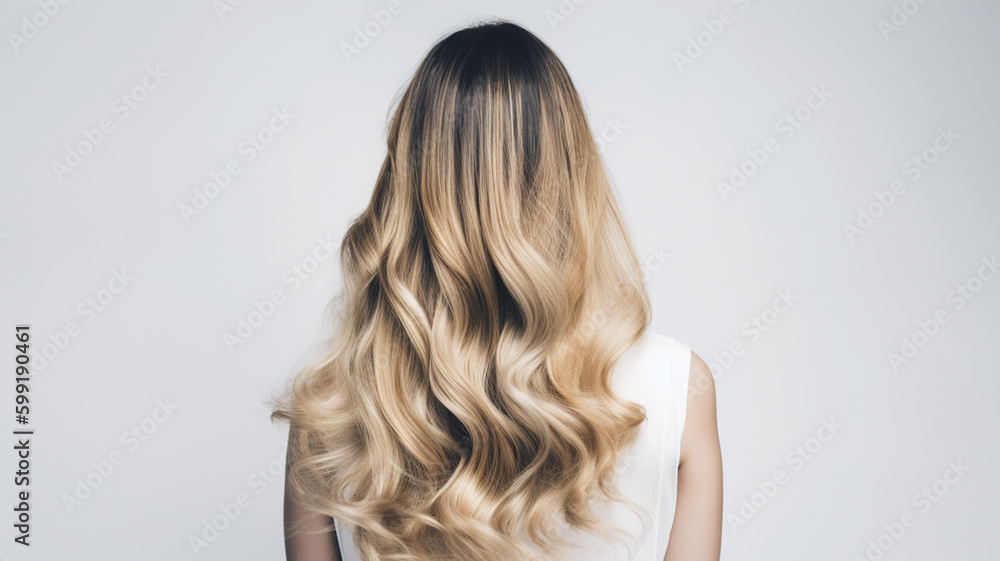 Naklejka premium Colored hairs in ombre or balayage technic. Created with ai generative tools