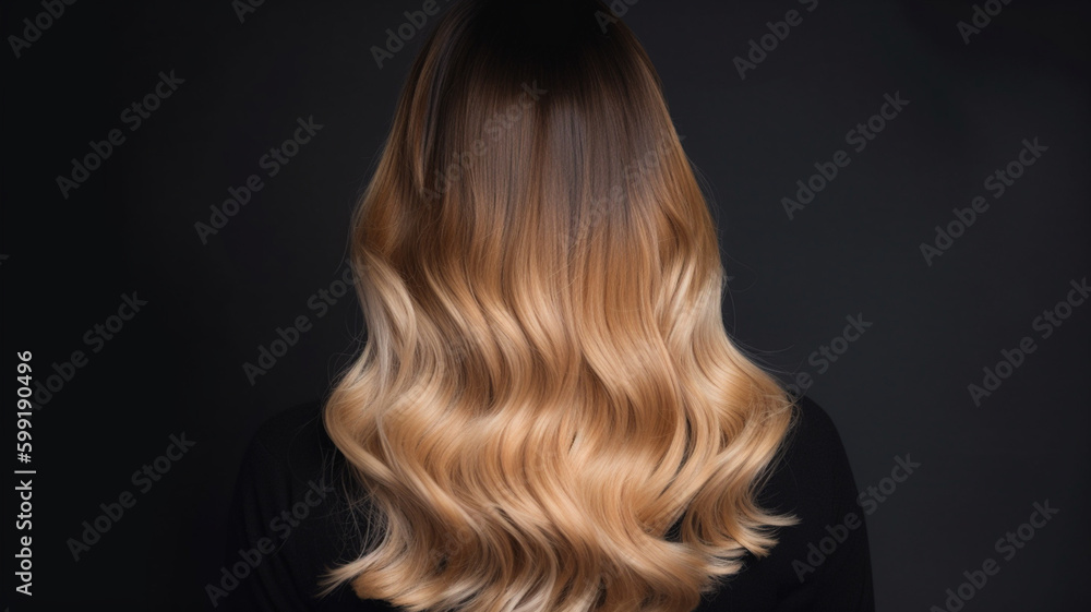 Naklejka premium Colored hairs in ombre or balayage technic. Created with ai generative tools