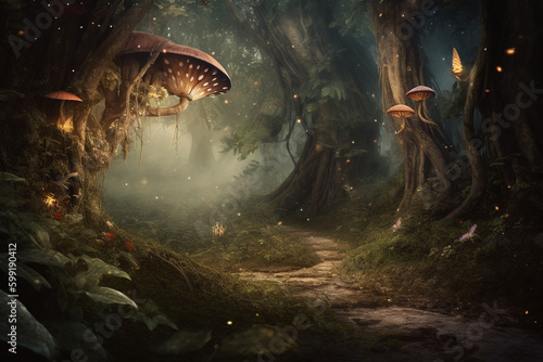 un sentier dans une forêt magique » IA générative